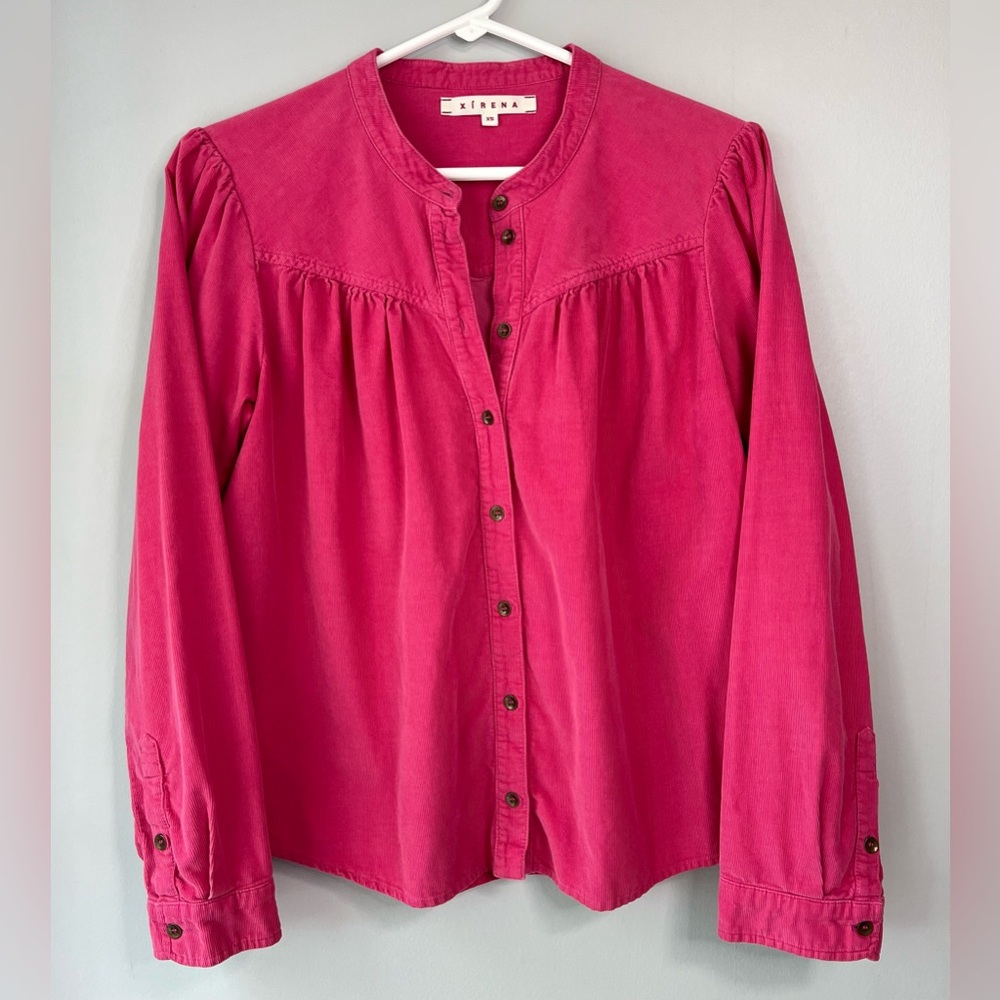 XiRENA Corduroy Emilia Shirt Pink Button Front Blouse Pink Cotton Women’s XS